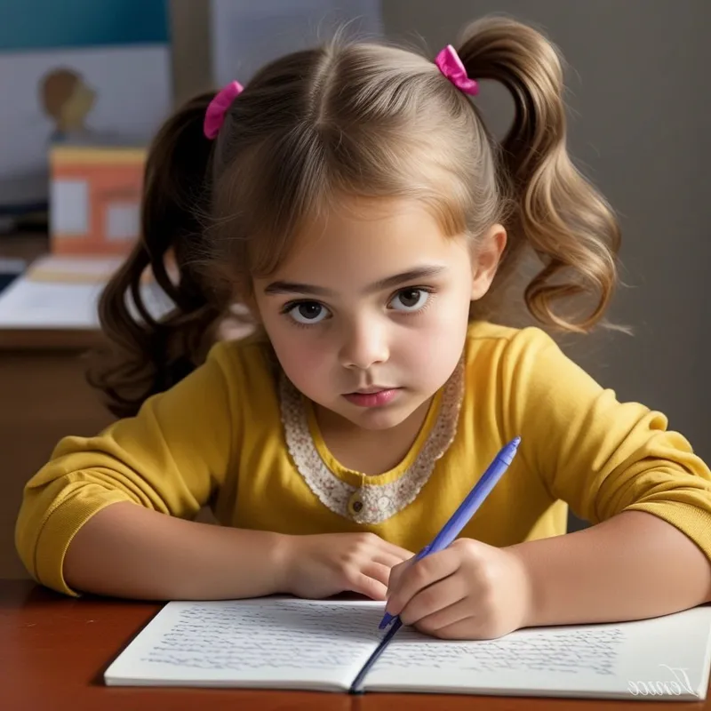 Ilustración de una niña usando un lápiz en una actividad de mesa